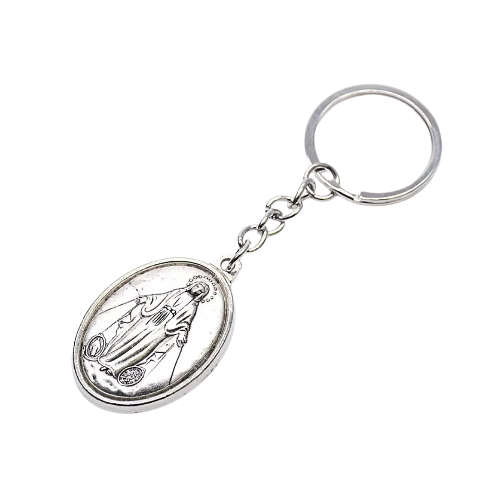 Catholic Religious Keychain – Virgin Mary Medal (Silver)