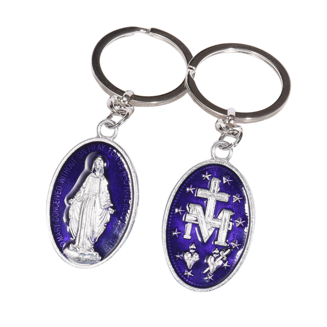 Blue Enamel Miraculous Medal Keychain