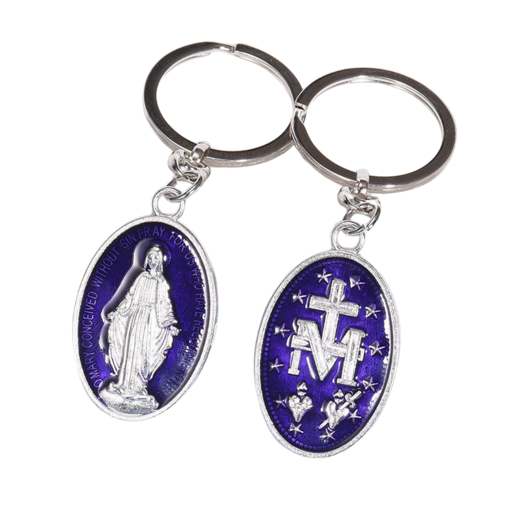 Blue Enamel Miraculous Medal Keychain