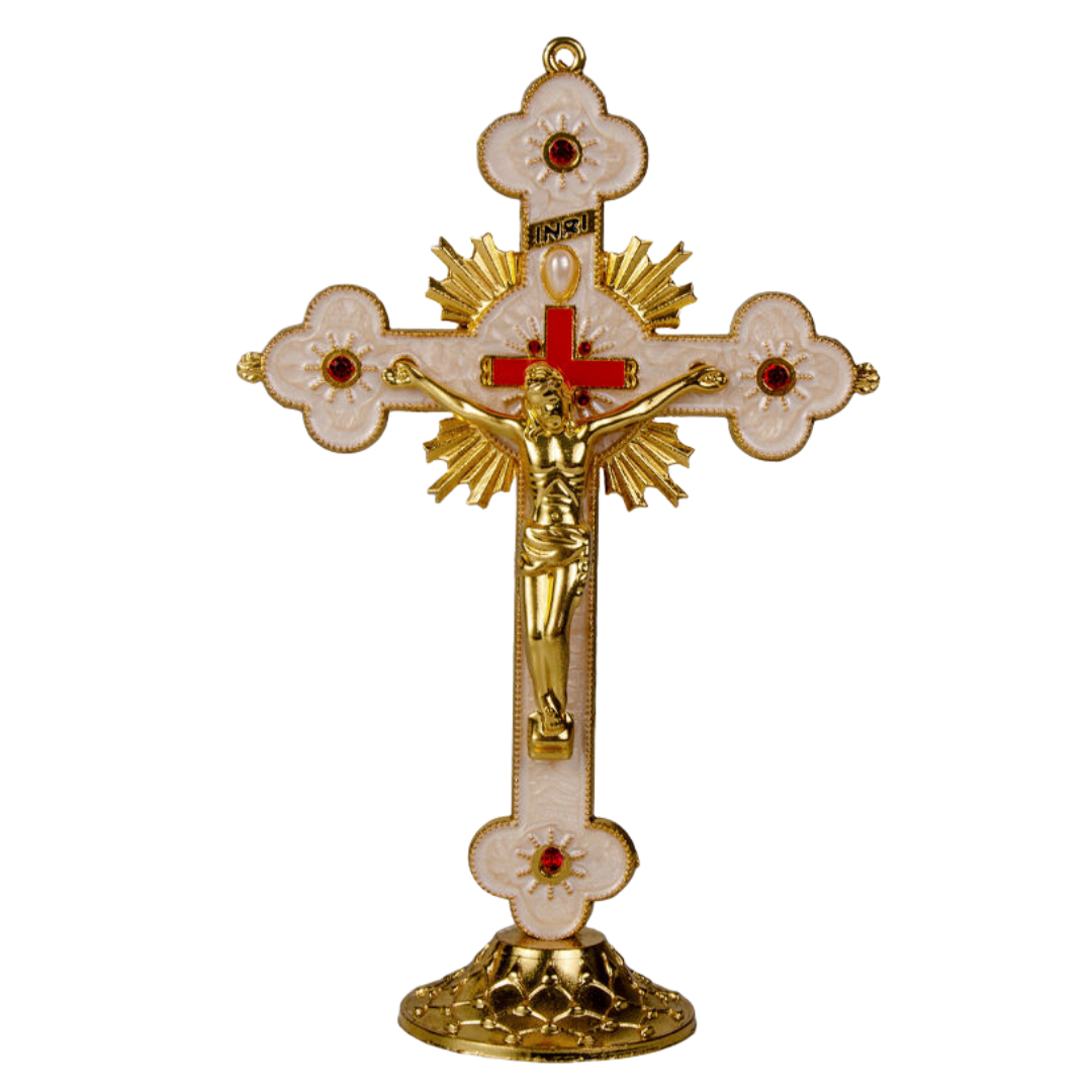 Catholic Standing Crucifix with Red Inlay