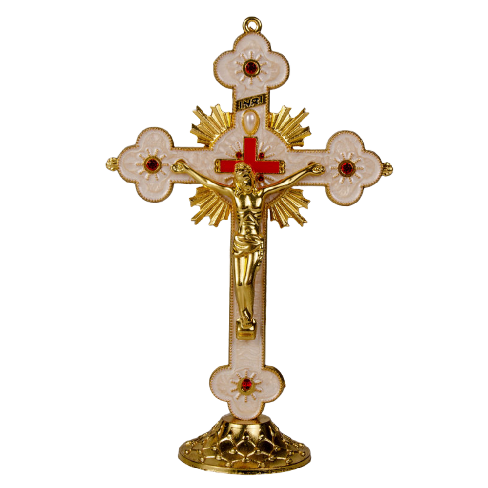 Catholic Standing Crucifix with Red Inlay