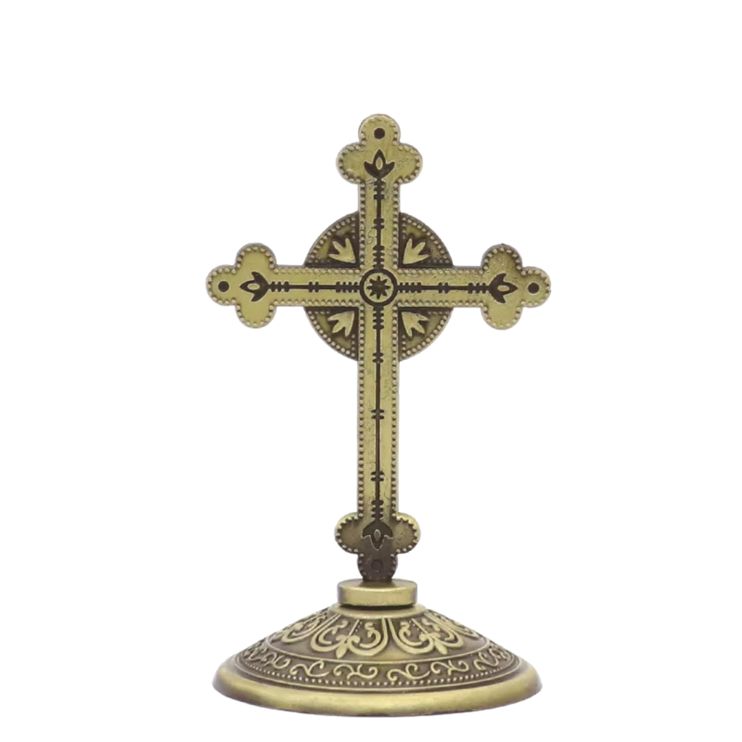 Antique Brass Table Crucifix