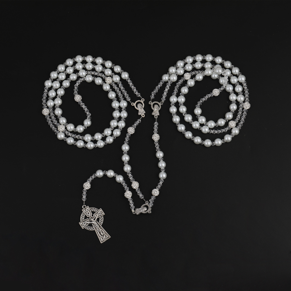 Large Pearl Silver Wedding Lasso Rosary
