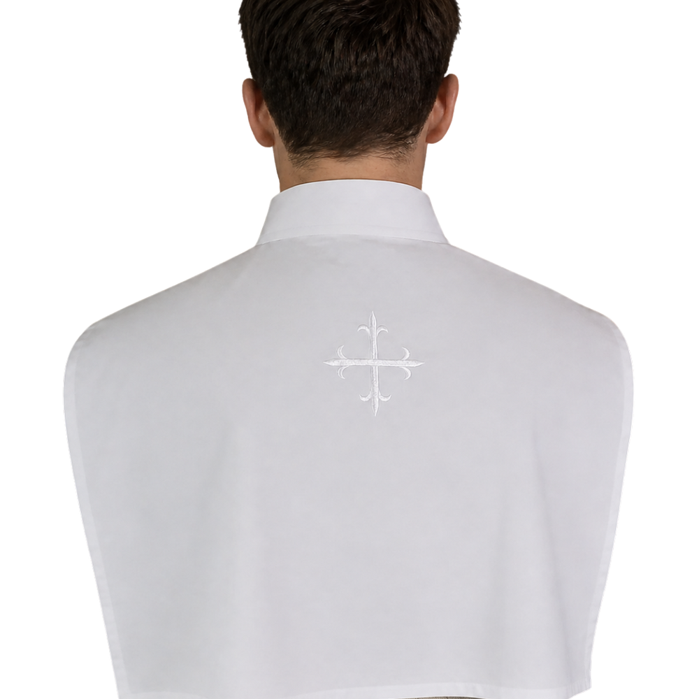 Front wrap Amice with ties (White and Red Crucifix)