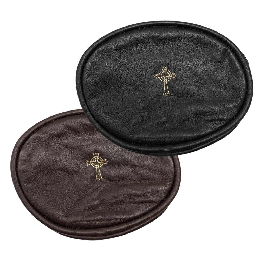 Oval Rosary Case Real Sheepskin Leather - 2 Colours Available (9.7 cm Length x 7.6 cm Width)