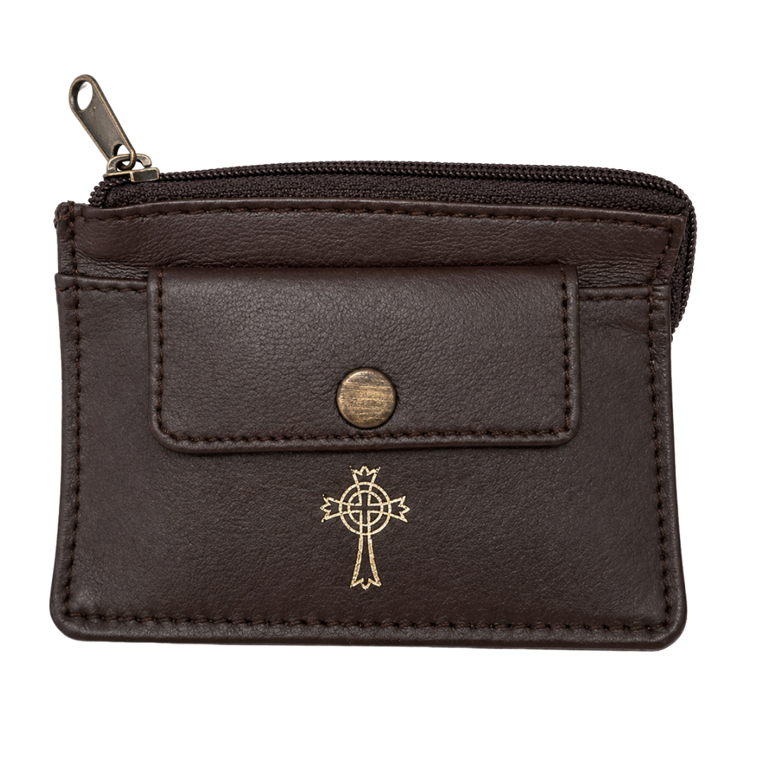 Two-Pocket Leather Rosary & Coin Case — Soft Sheepskin (2 Colours)