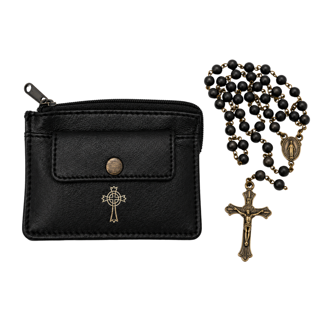 Real Leather 2 Pocket Rosary Coin Case - 2 Colours Available (10.2 cm Length x 7.6 cm Width)