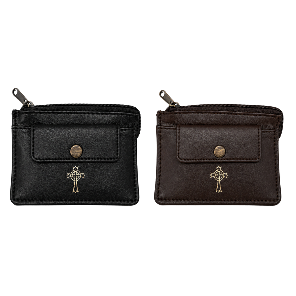 Real Leather 2 Pocket Rosary Coin Case - 2 Colours Available (10.2 cm Length x 7.6 cm Width)