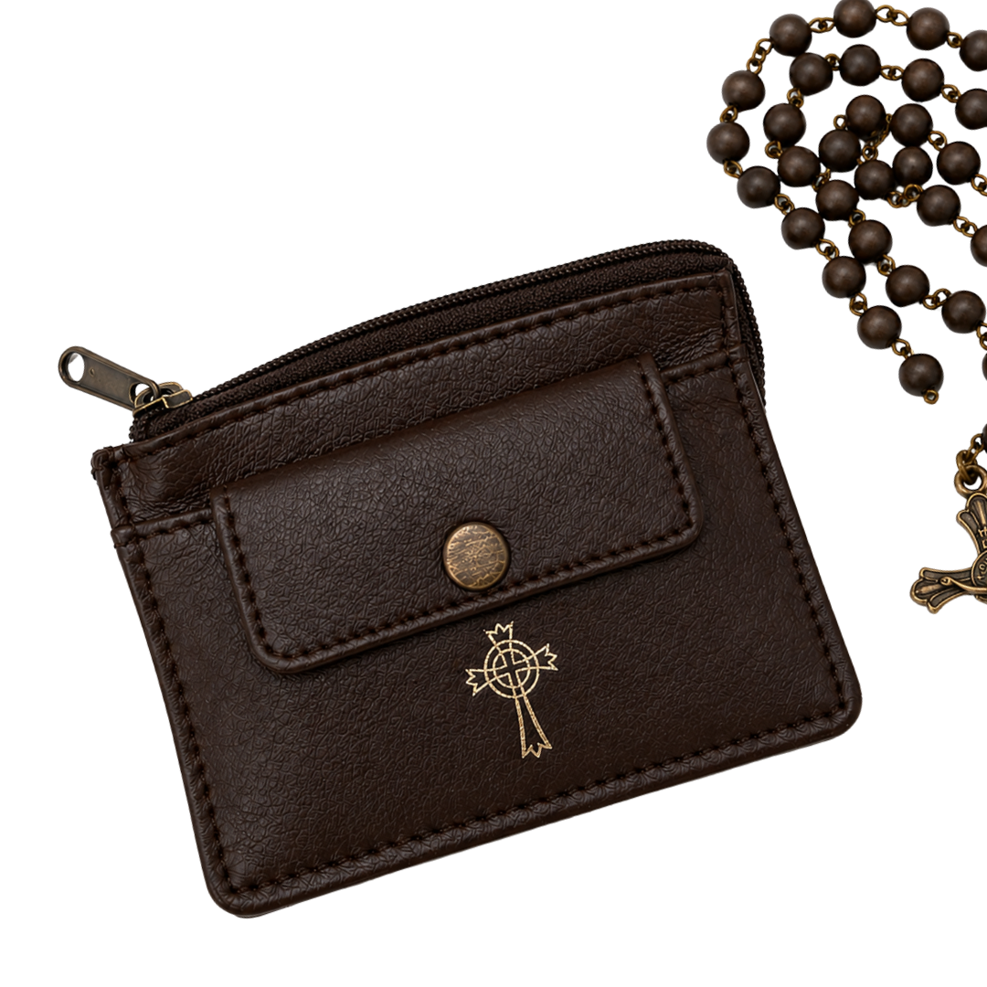 Real Leather 2 Pocket Rosary Coin Case - 2 Colours Available (10.2 cm Length x 7.6 cm Width)