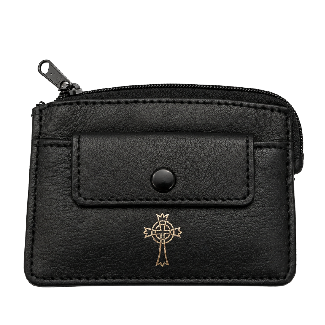 Real Leather 2 Pocket Rosary Coin Case - 2 Colours Available (10.2 cm Length x 7.6 cm Width)