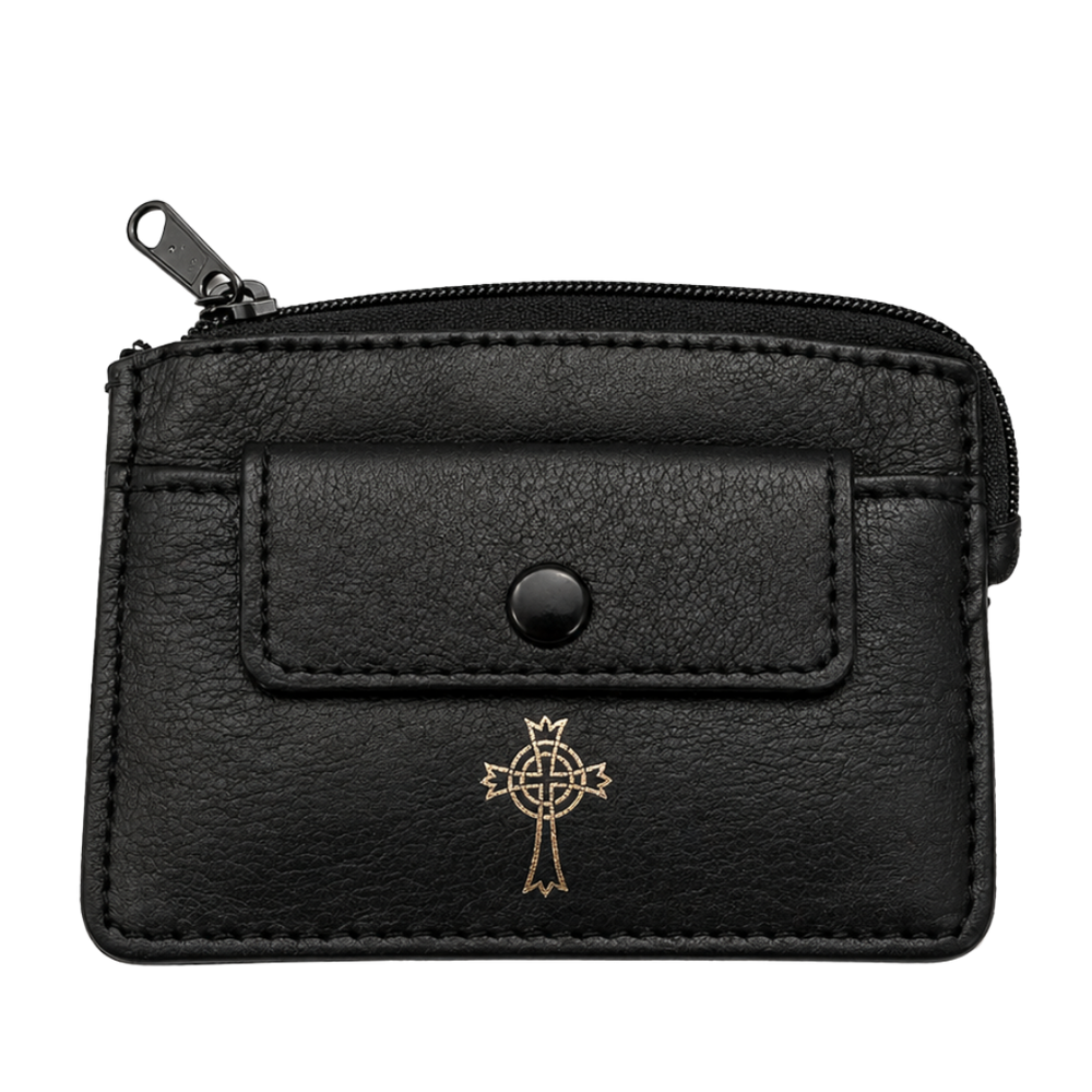 Real Leather 2 Pocket Rosary Coin Case - 2 Colours Available (10.2 cm Length x 7.6 cm Width)