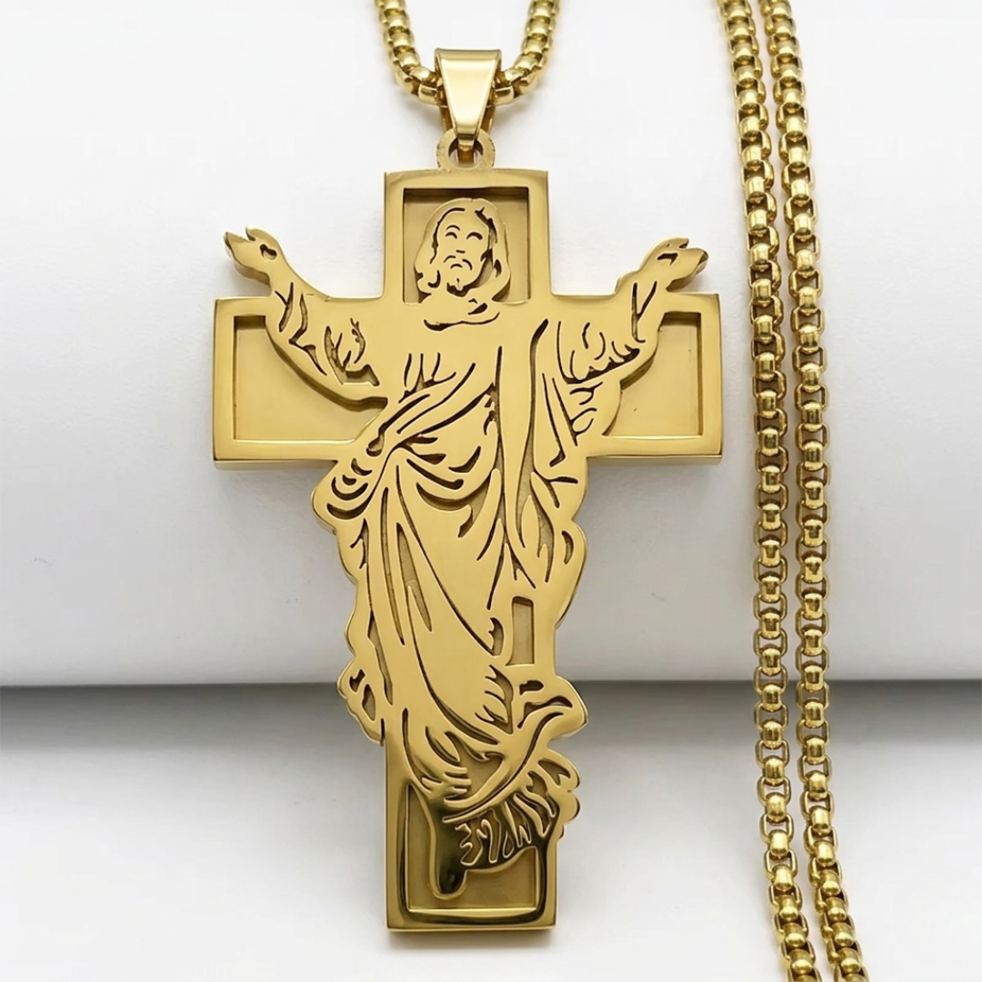 Jesus Crucifix Pendant Necklace – Gold Plated Stainless Steel (60 cm Chain)