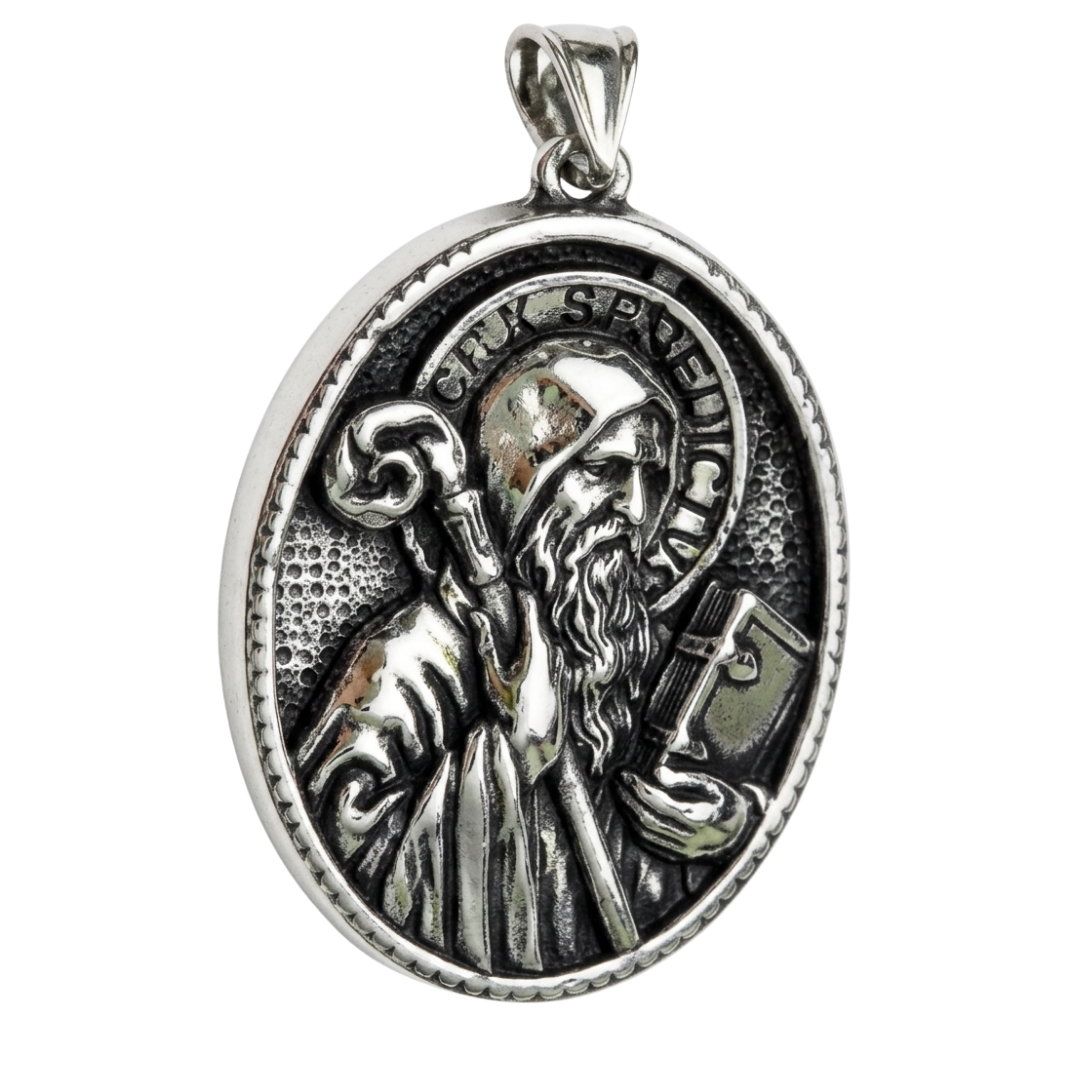 St. Benedict Medal Necklace with Chain – Silver Stainless Steel (60cm)