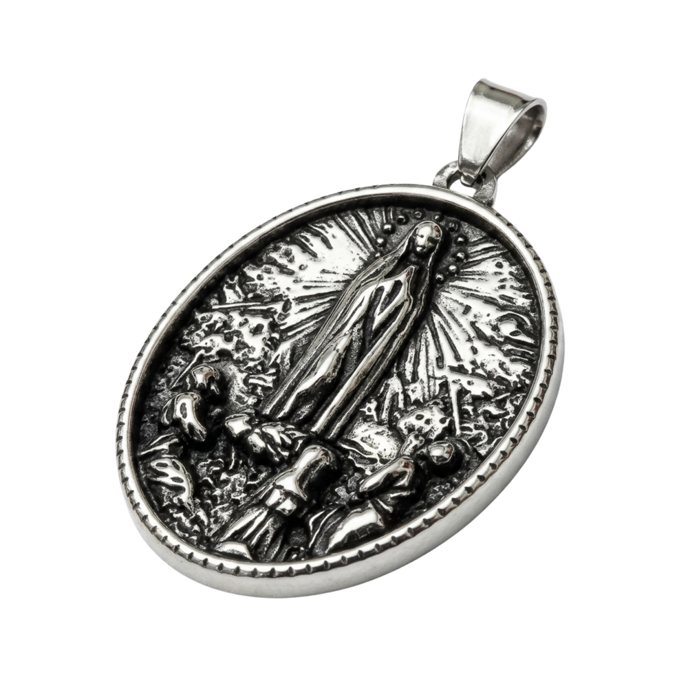 Our Lady of Lourdes Medal Necklace – Silver Stainless Steel (60cm)