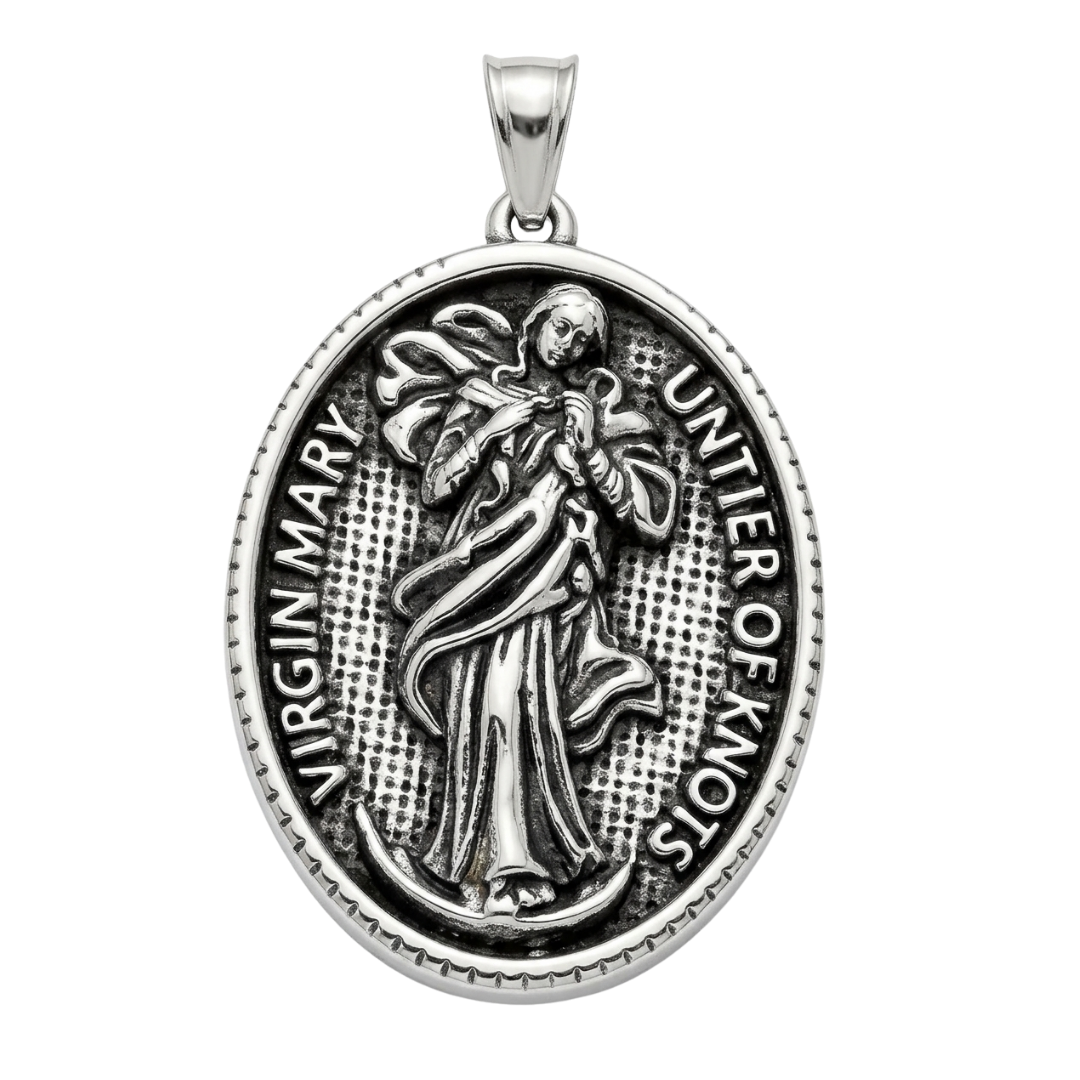 Virgin Mary Untier of Knots Medal Pendant – Silver Catholic Necklace
