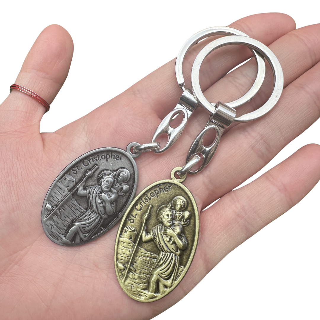 St. Christopher & St. Anthony Double-Sided Catholic Keyring – 2 Colours Available