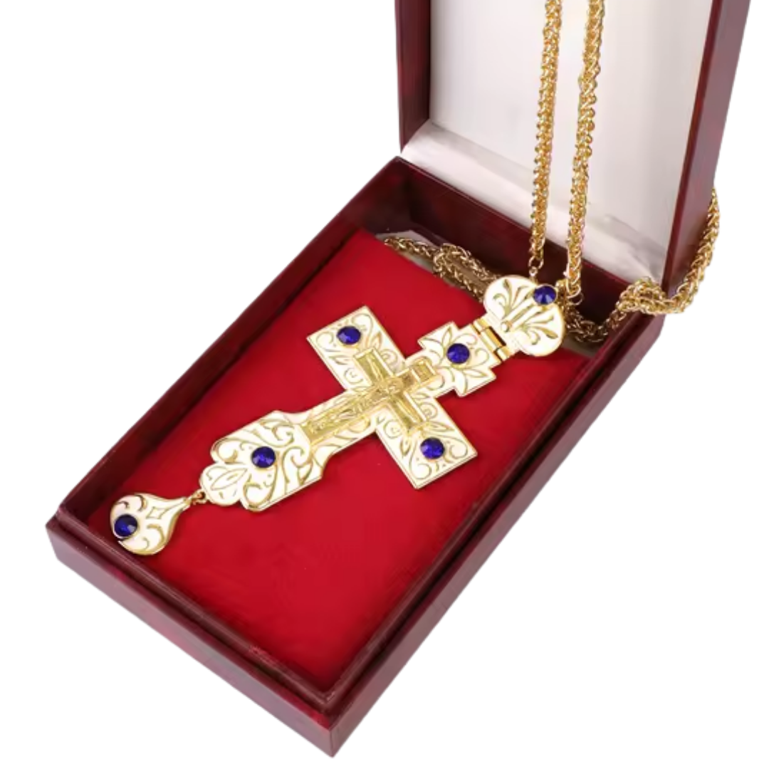Gold Plated Ivory White Orthodox Crucifix Pectoral Cross – 4 Colours Available