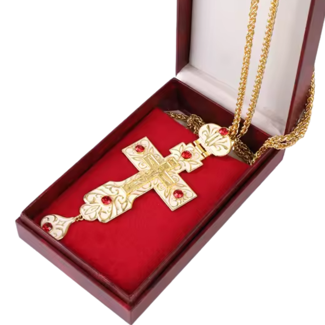 Gold Plated Ivory White Orthodox Crucifix Pectoral Cross – 4 Colours Available