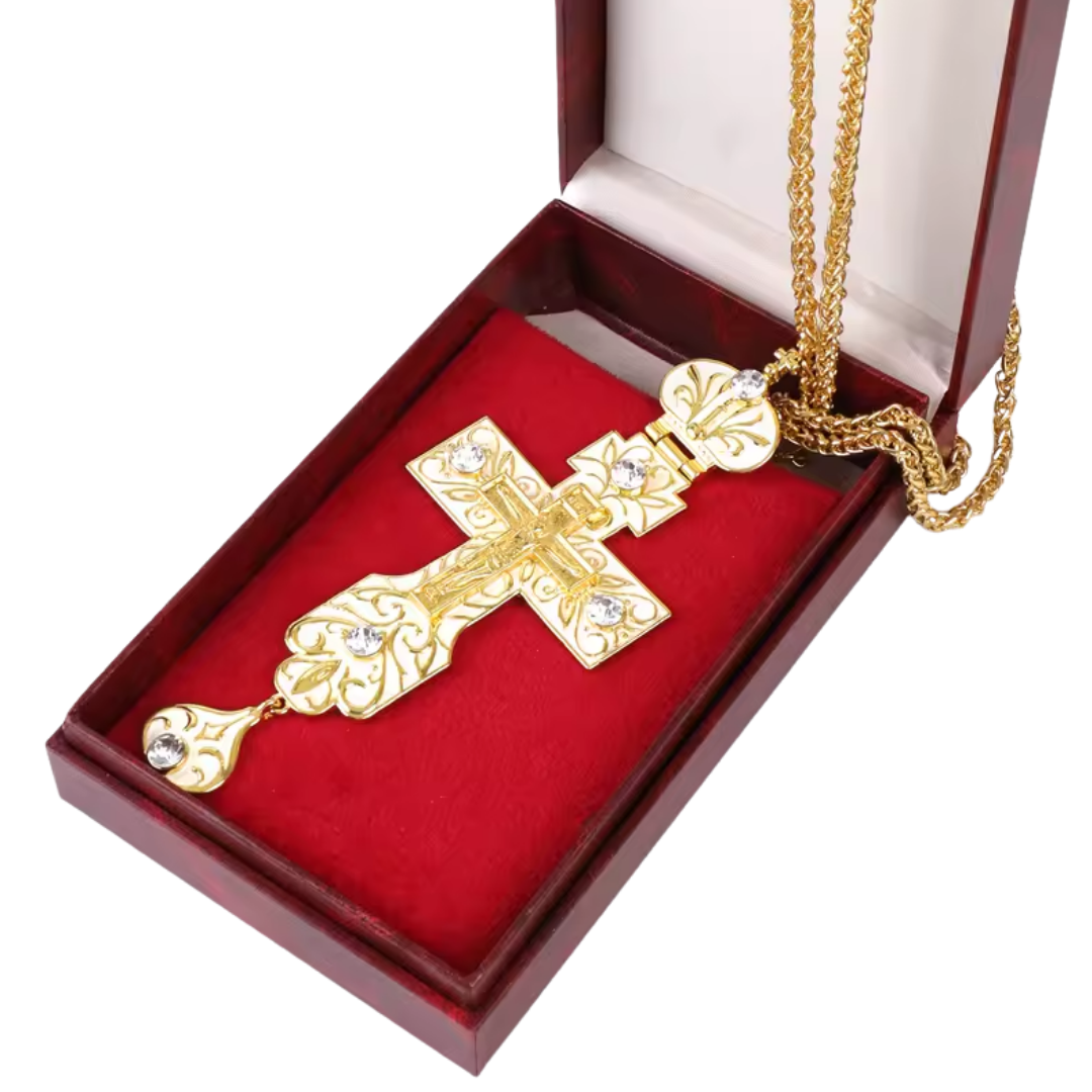 Gold Plated Ivory White Orthodox Crucifix Pectoral Cross – 4 Colours Available
