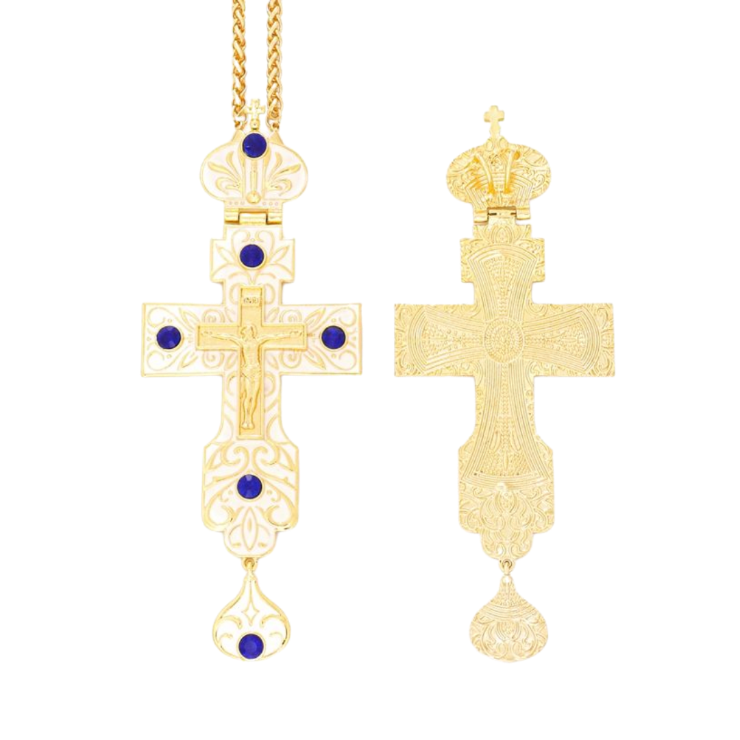 Gold Plated Ivory White Orthodox Crucifix Pectoral Cross – 4 Colours Available