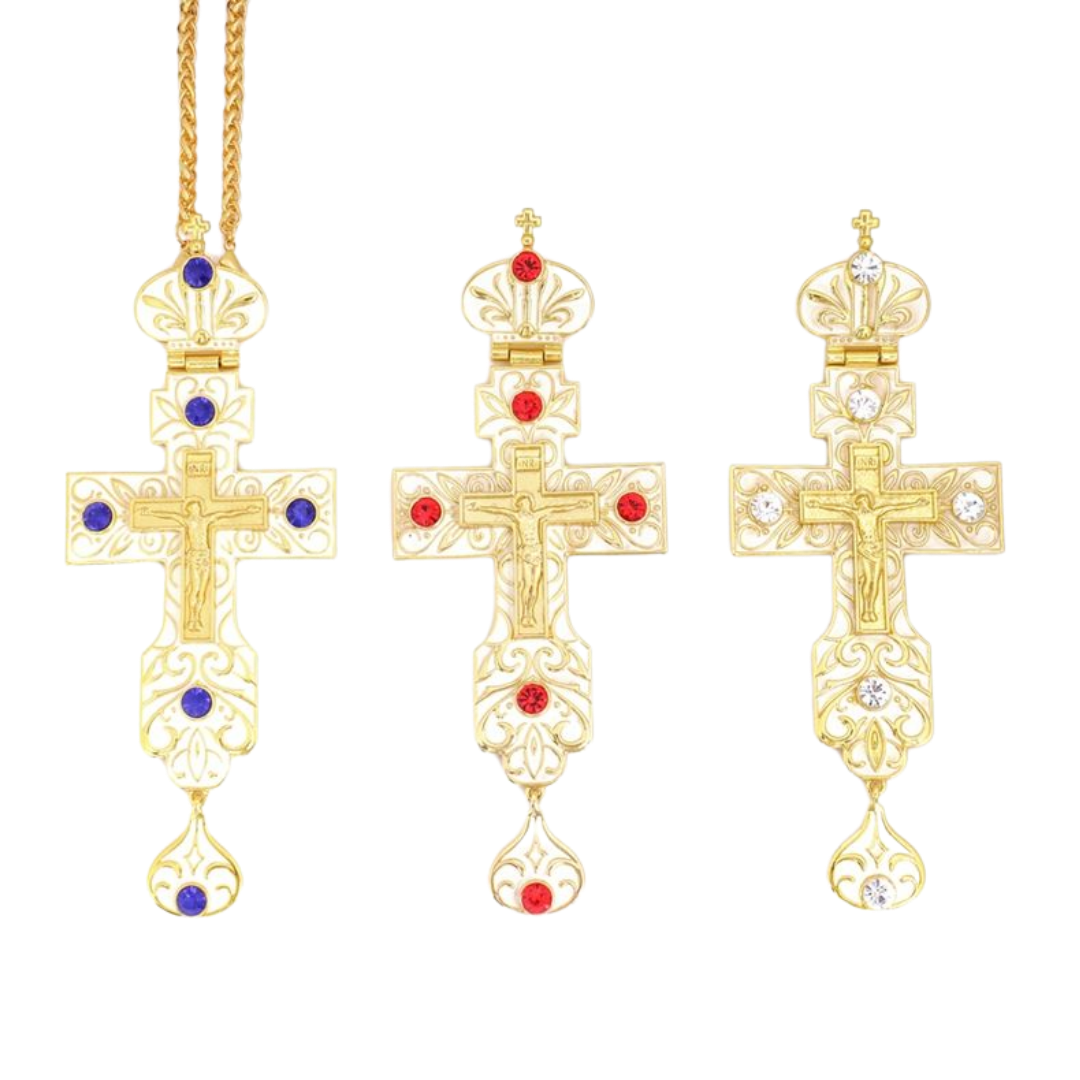 Gold Plated Ivory White Orthodox Crucifix Pectoral Cross – 4 Colours Available