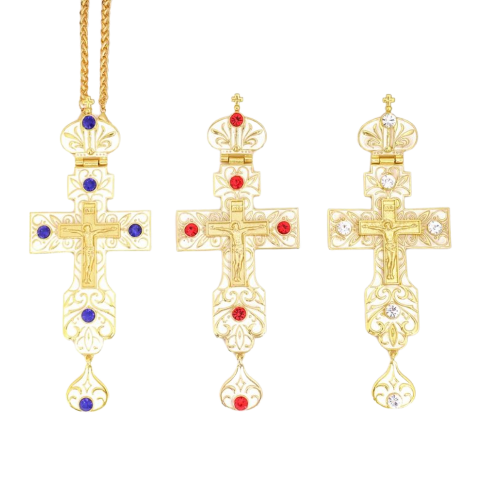 Gold Plated Ivory White Orthodox Crucifix Pectoral Cross – 4 Colours Available