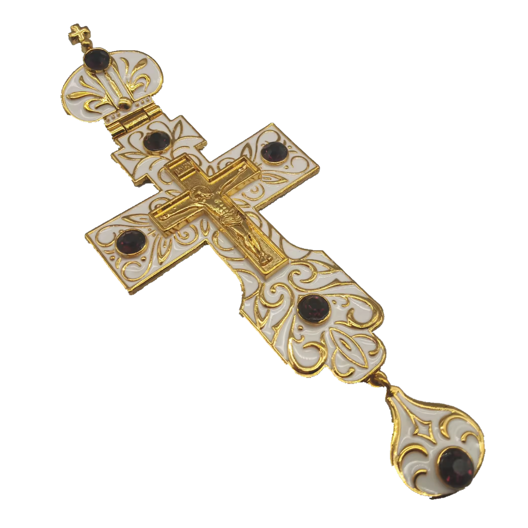 Gold Plated Ivory White Orthodox Crucifix Pectoral Cross – 4 Colours Available