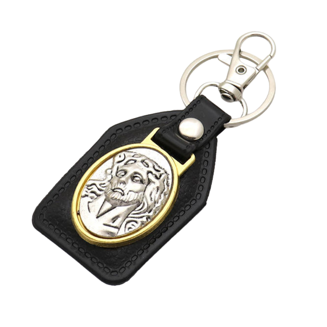 Jesus Christ Portrait Catholic Leatherette Keyring – 10 × 4 cm (2 Colours Available)