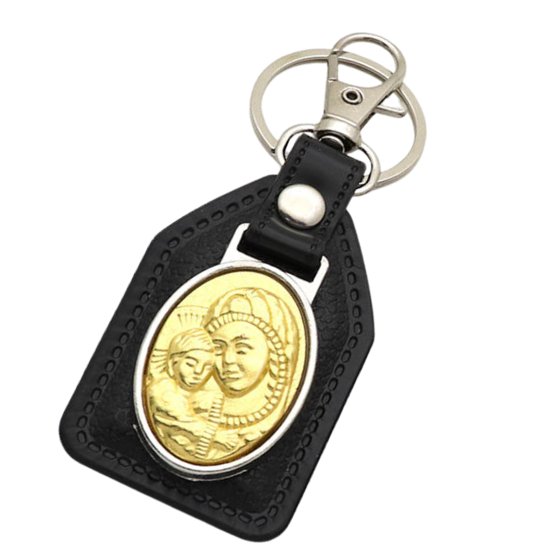 Our Lady and Child Catholic Leatherette Keyring – 10 × 4 cm (2 Colours Available)