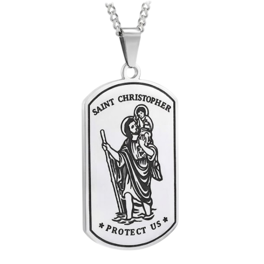 St. Christopher Stainless Steel Necklace with 60 cm Chain – 4.8 × 2.7 cm