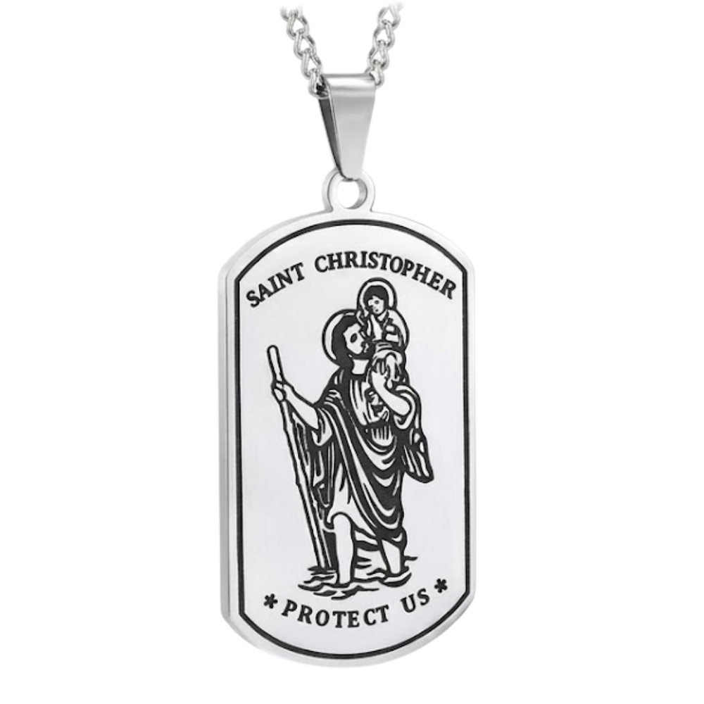 St. Christopher Stainless Steel Necklace with 60 cm Chain – 4.8 × 2.7 cm
