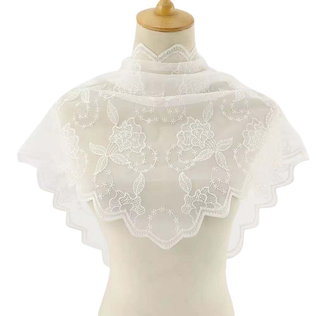 Rose Pattern Embroidered Lace Mantilla Veil - Black or White