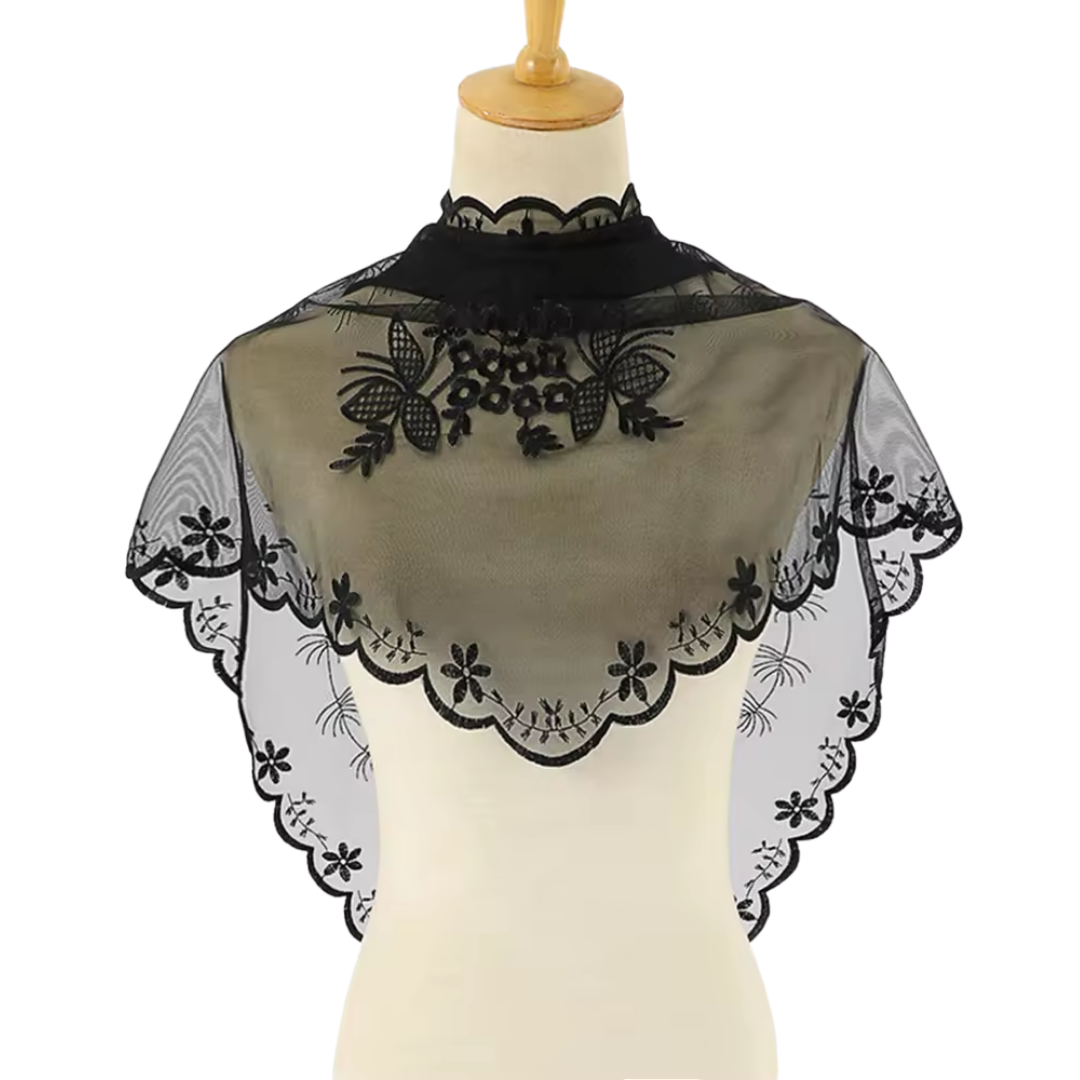 Elegant floral sheer Lace Mantilla Veil - Black or White (140 x 48 cm)