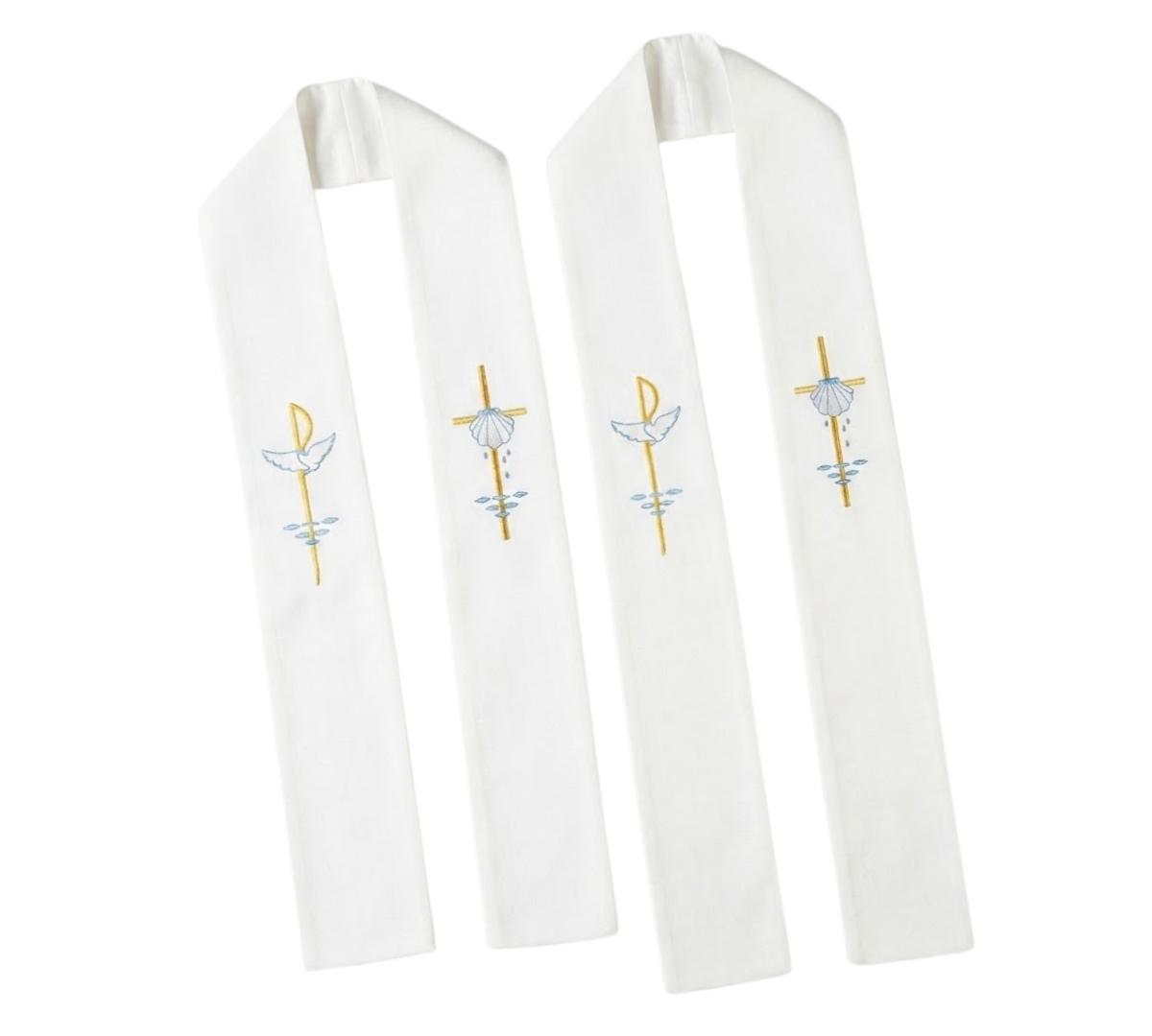 Child Confirmation Stole - White Holy Spirit & Baptism Embroidered (For Kids - 2 Sizes Available)