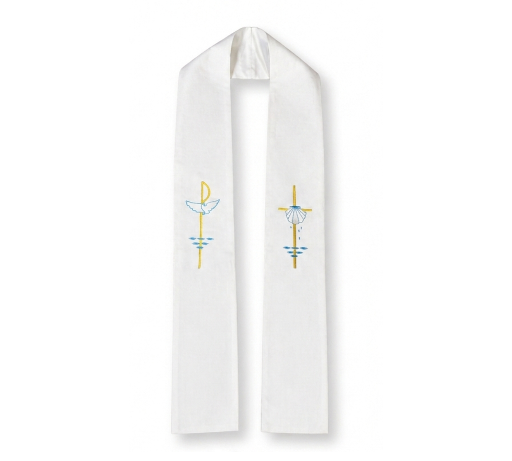Child Confirmation Stole - White Holy Spirit & Baptism Embroidered (For Kids - 2 Sizes Available)