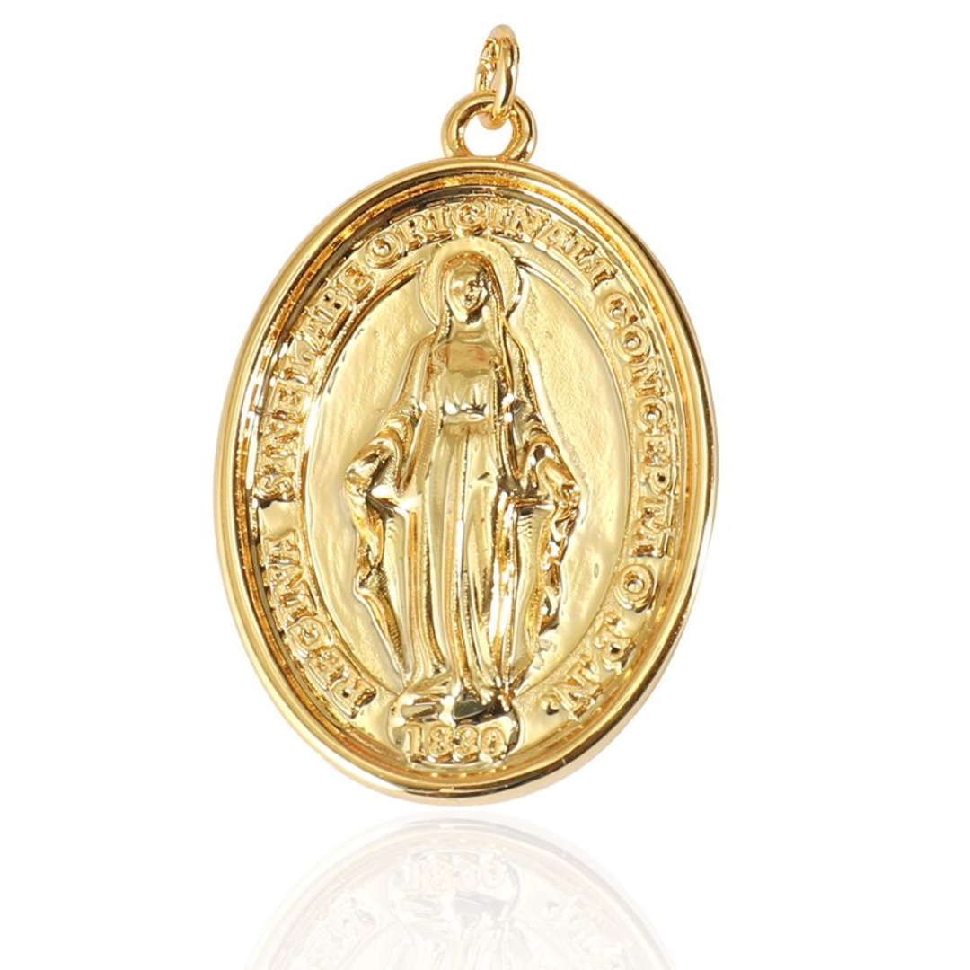 18K Gold-Plated Miraculous Medal Necklace – (Chain Length 28 cm)