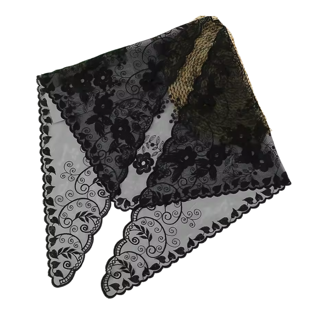 Vine and Floral Embroidered Lace Mantilla Veil - Black or White