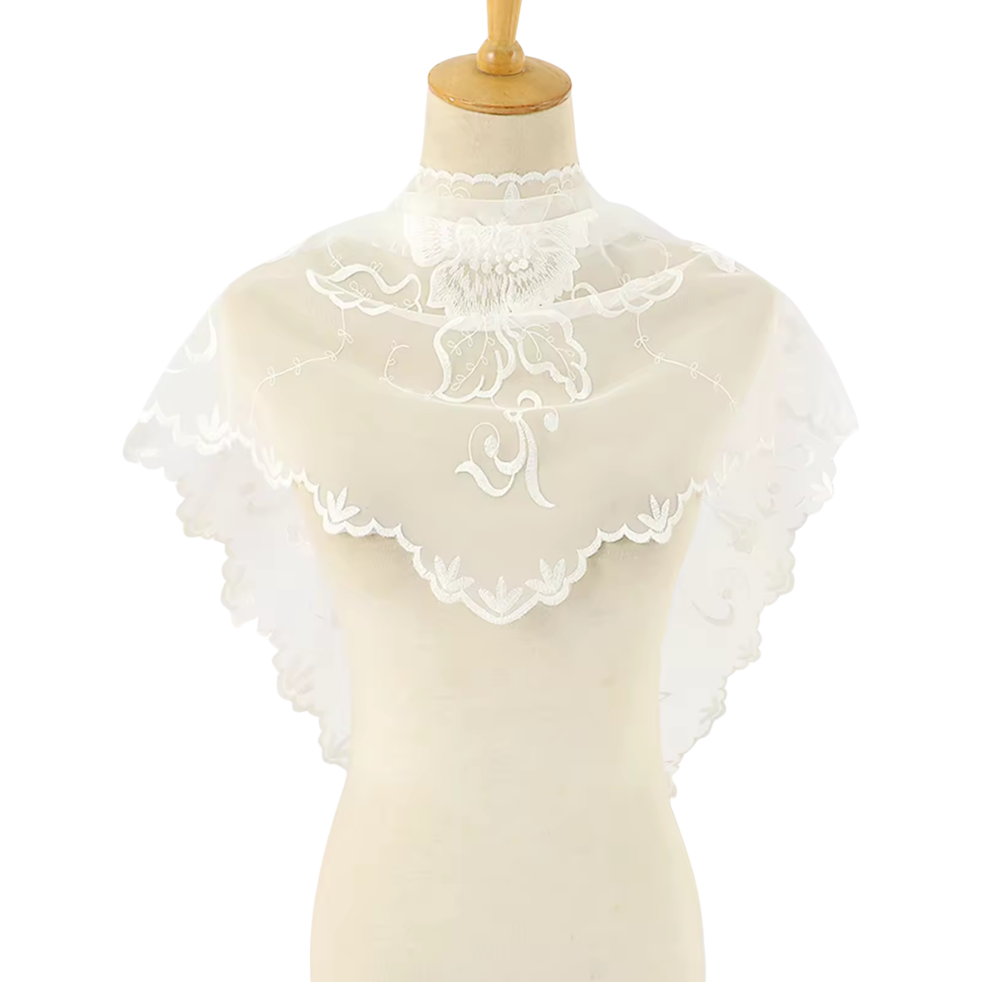 Classic Floral Scroll Embroidered Lace Mantilla Veil - Black or White