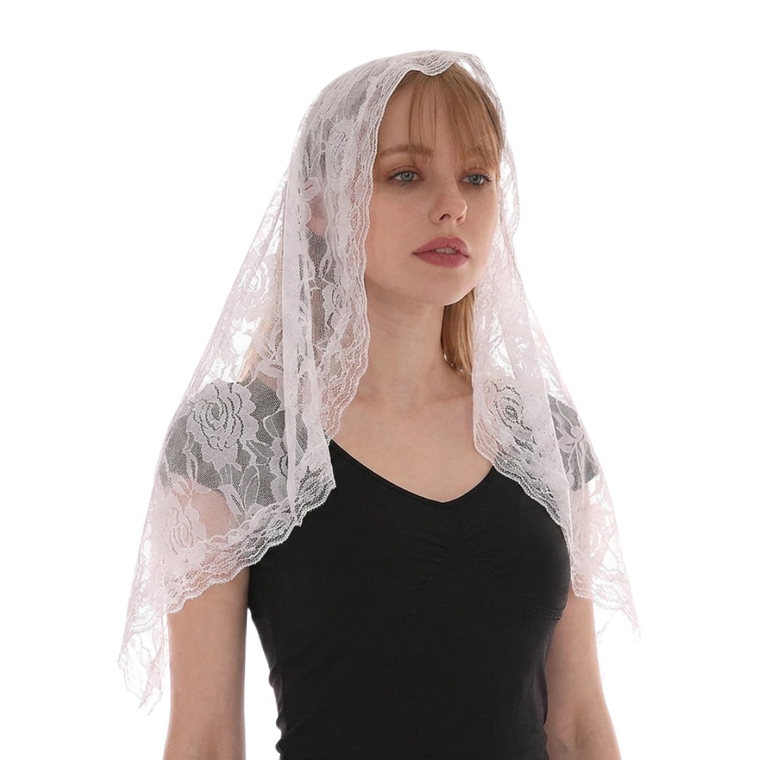 Circular Arc Floral Lace Mantilla Veil - Black or White (85 x 57 cm)
