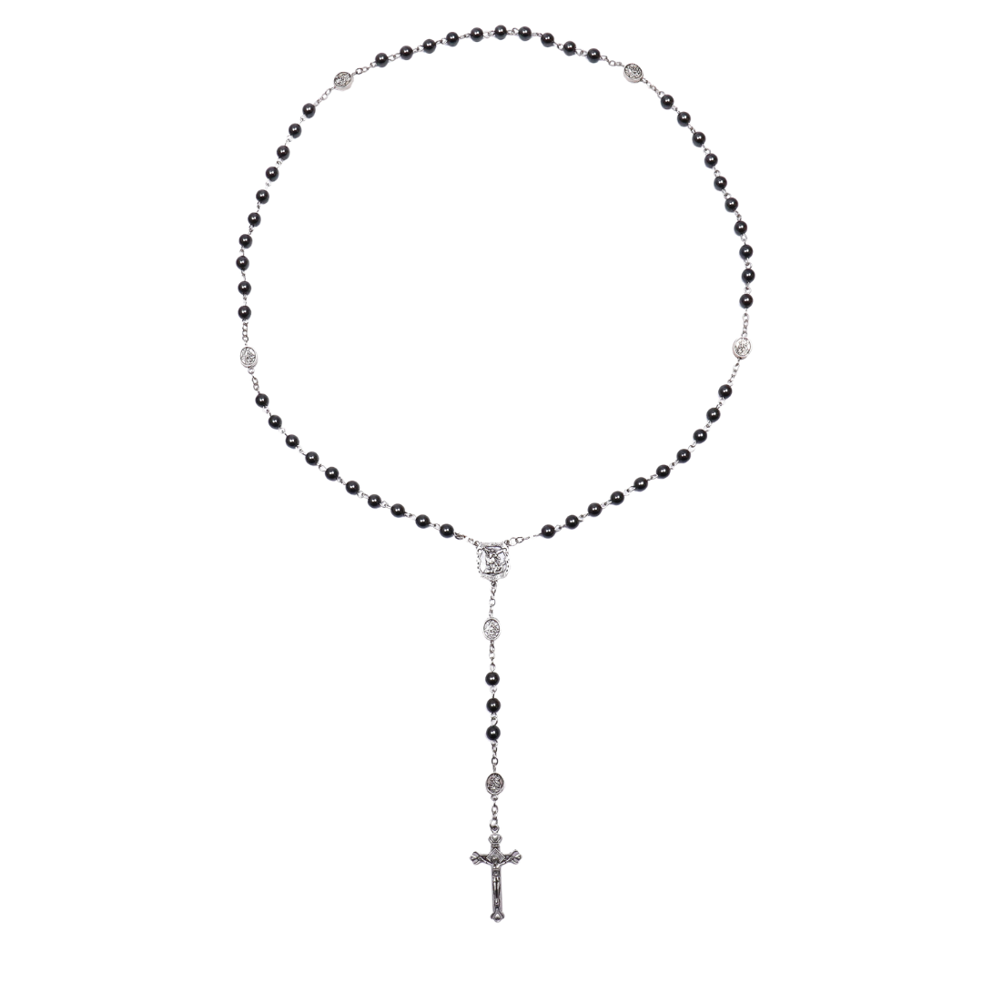 St Michael Hematite Rosary with Crucifix – 6 mm Beads