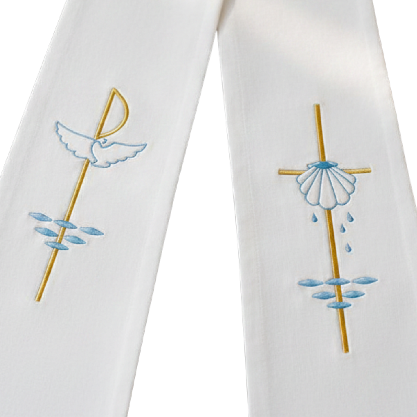 White Holy Spirit & Baptism Embroidered Confirmation Stole (Full length)