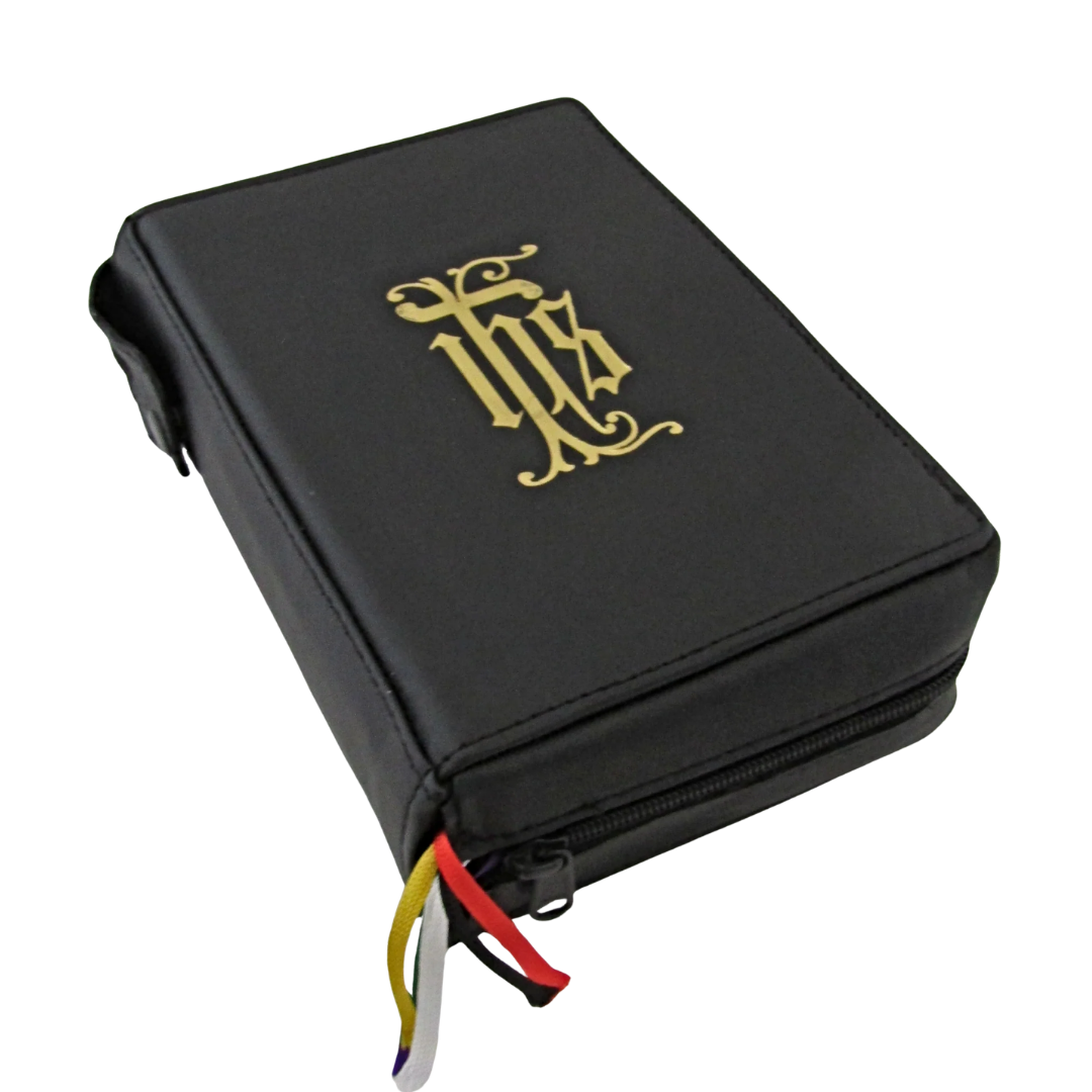 Baronius Leather Breviary Cover (Zippered) – Gold IHS Embossed (18cm x 12cm)