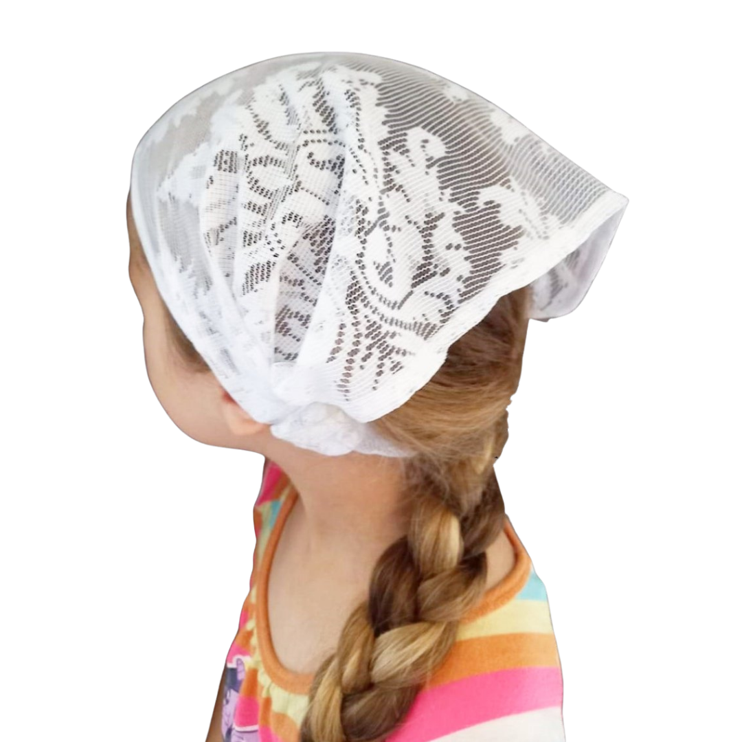 Girls First Communion Elastic Veil – Soft Lace with Secure Fit