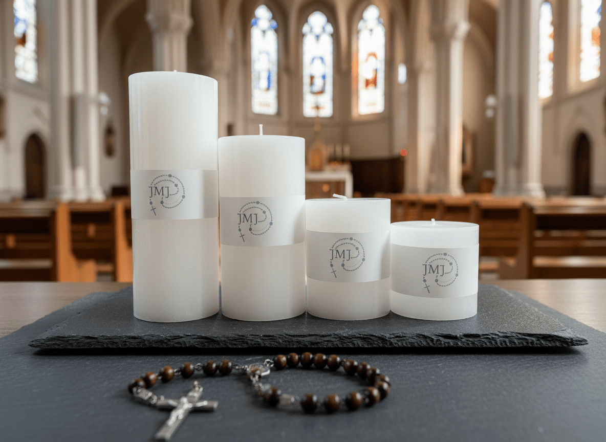 JMJ Devotional Pillar Candle — White, Slow-Burning (30–80 Hour Burn Time) - JMJ Catholic Productsvariant