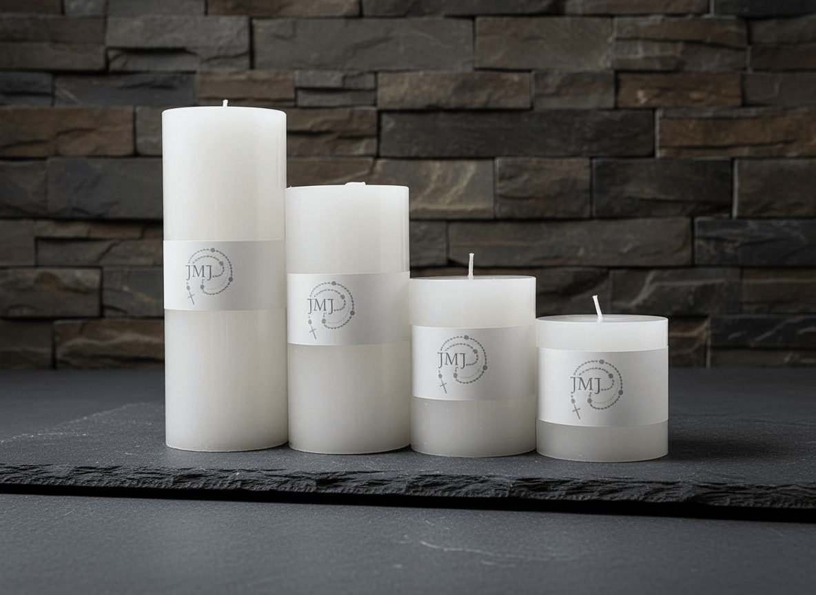 JMJ Devotional Pillar Candle — White, Slow-Burning (30–80 Hour Burn Time) - JMJ Catholic Productsvariant