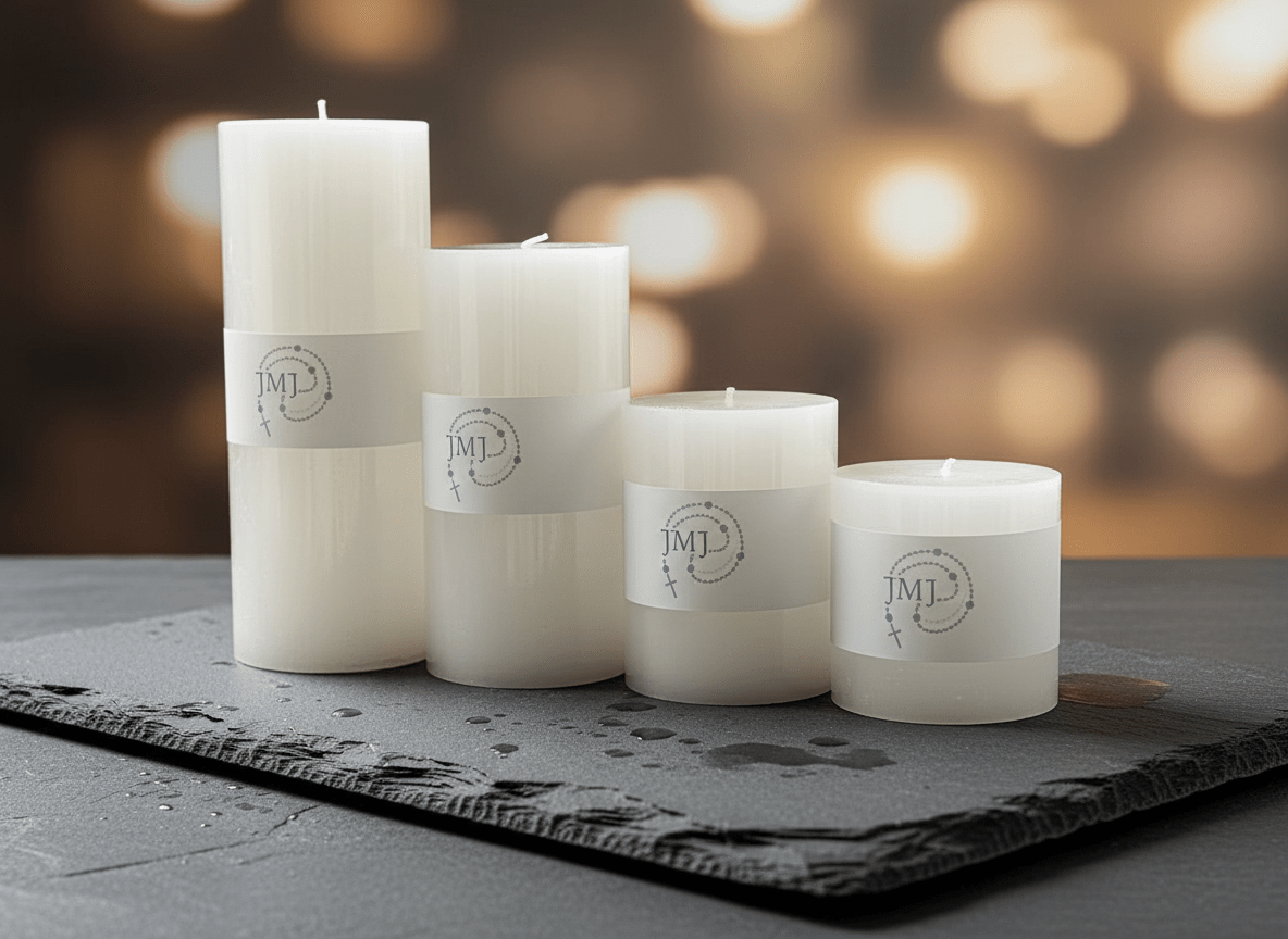 JMJ Devotional Pillar Candle — White, Slow-Burning (30–80 Hour Burn Time) - JMJ Catholic Productsvariant