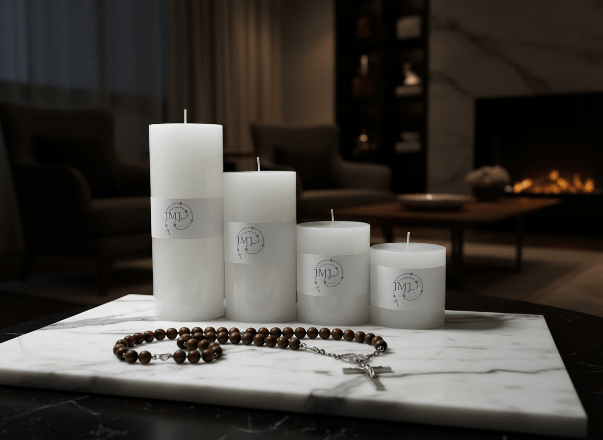JMJ Devotional Pillar Candle — White, Slow-Burning (30–80 Hour Burn Time) - JMJ Catholic Productsvariant