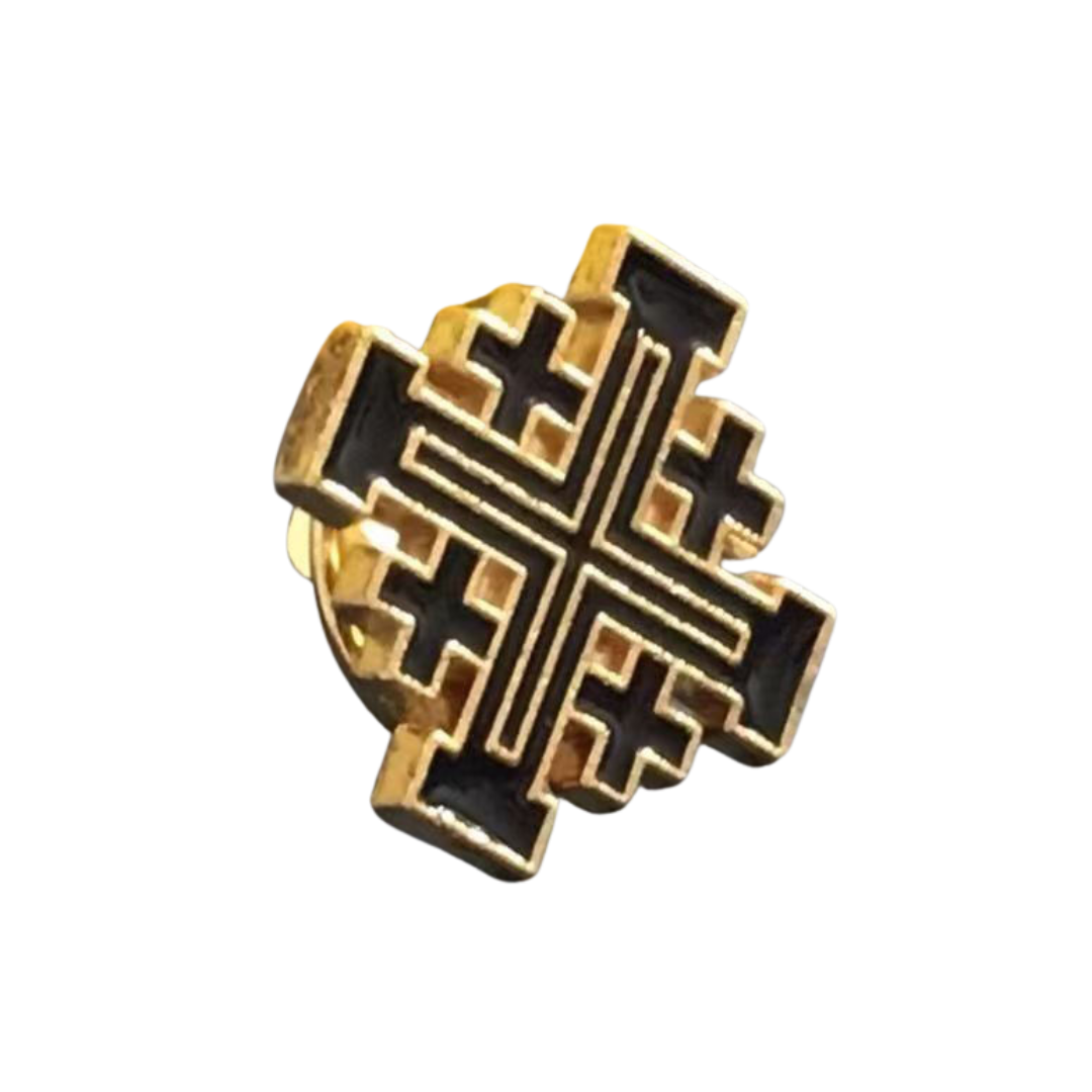 Jerusalem Crucifix Brooch Pin - Black & Gold