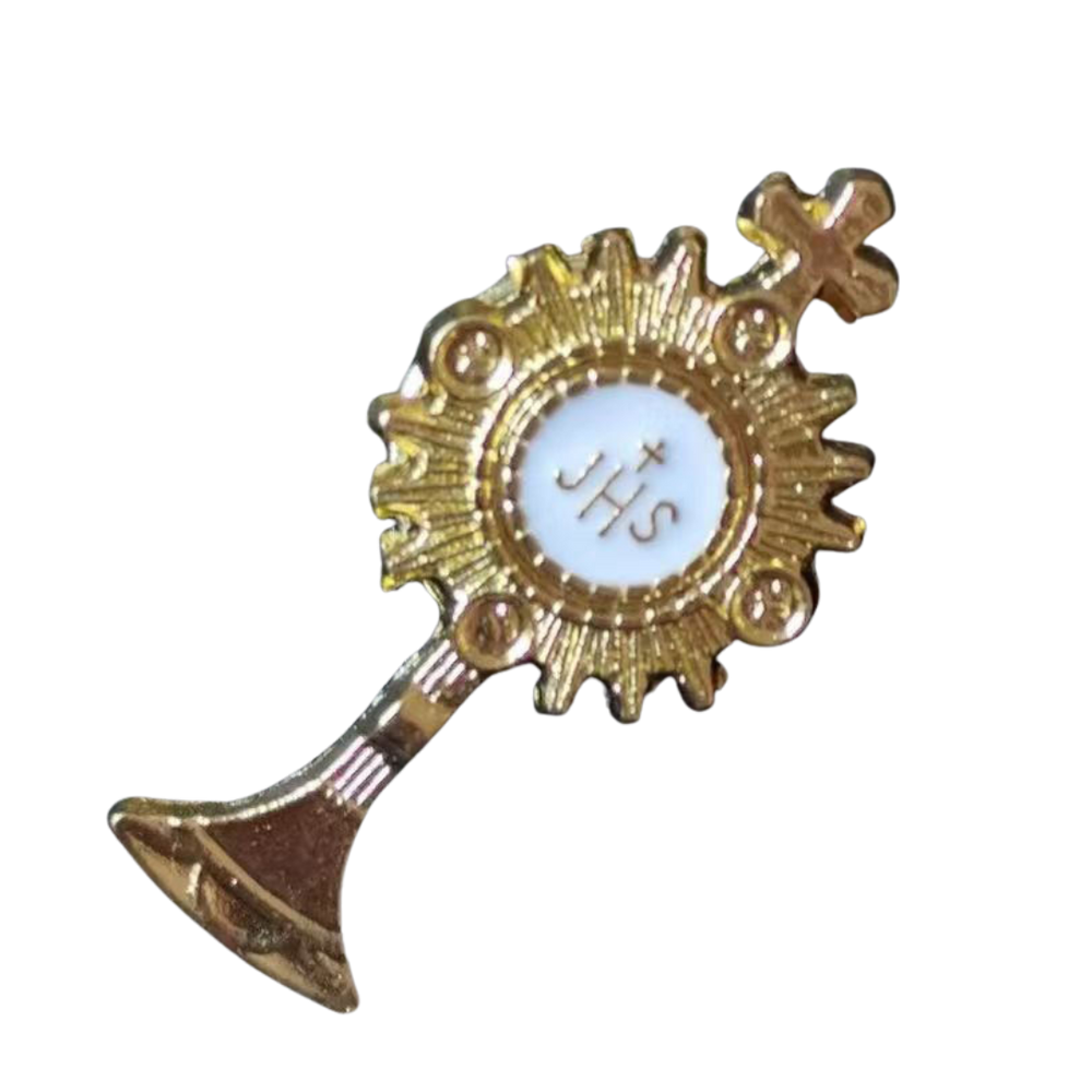 Blessed Sacrament Holy Communion Brooch Pin - Gold