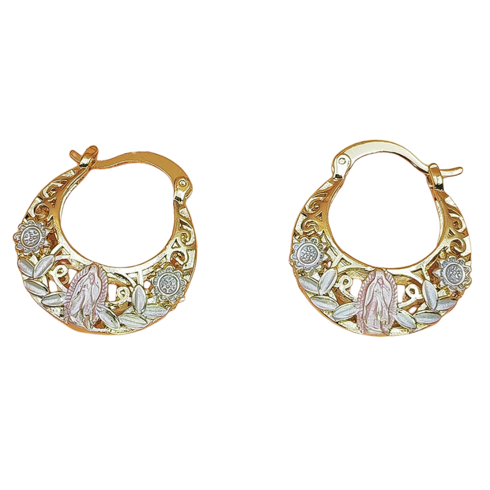 Our Lady of Guadalupe Tri-tone - 18K Gold Plated Hoop Earrings